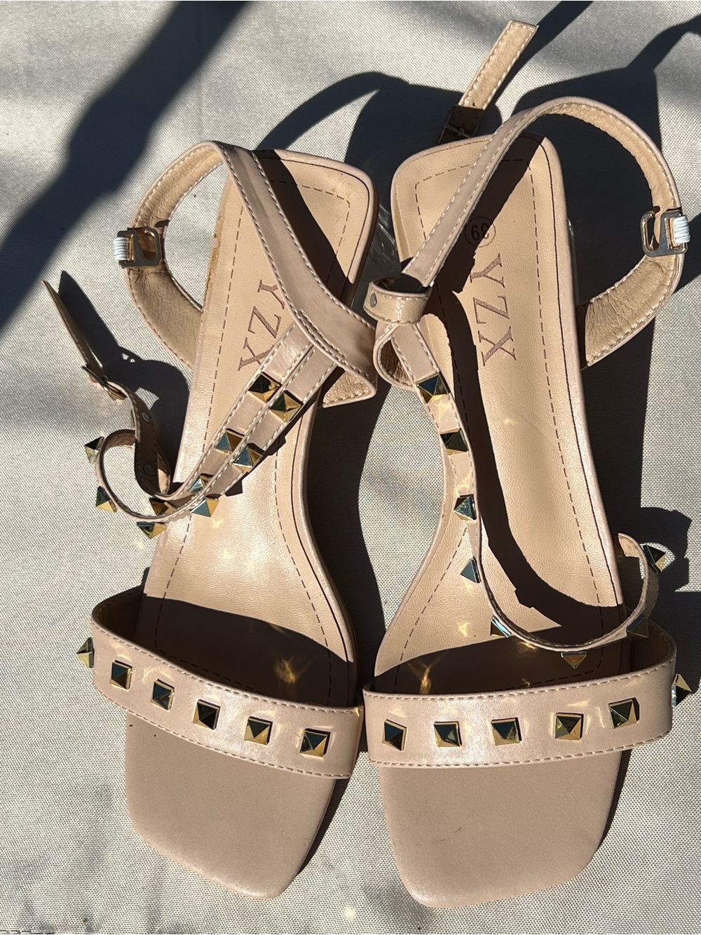 Studded Nude Block Heel Sandals -